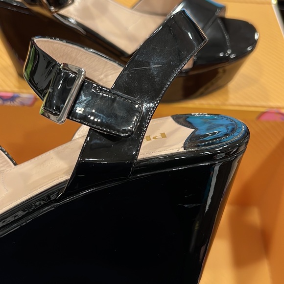 PRADA BLACK PATENT LEATHER WEDGES SIZE 10 - Picture 3 of 10
